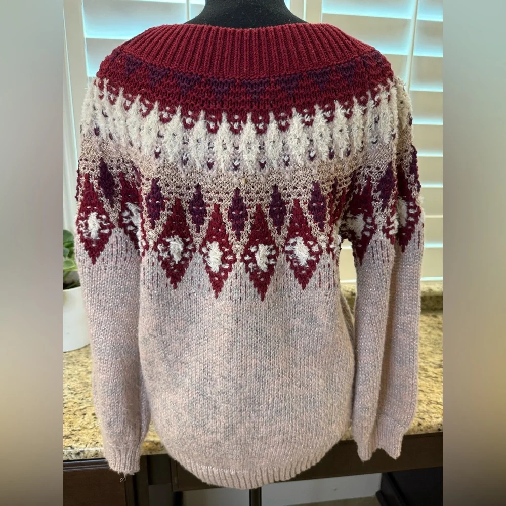 Express Fair Isle Metallic Knit Sweater Size Small